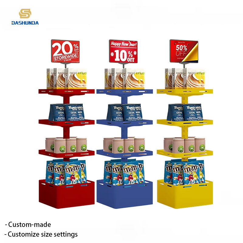 Estantería multifuncional de hierro para promociones en tiendas de conveniencia/supermercados: estantería modular para bebidas, alimentos y medicamentos. Diseño duradero.