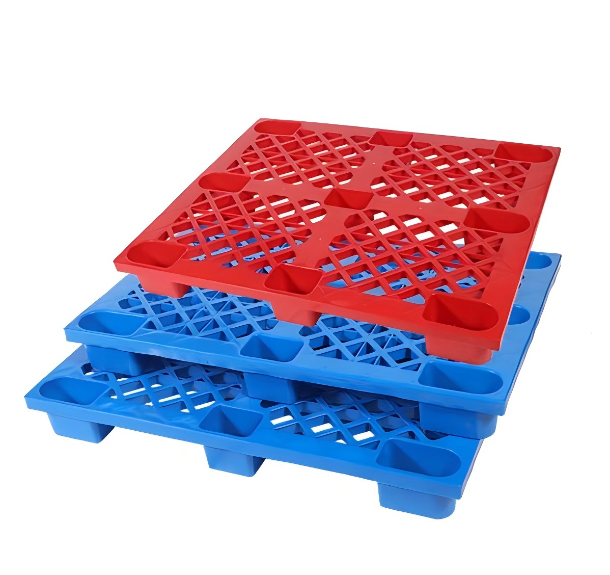 Estanterías industriales de alta resistencia para palets, fabricadas en HDPE, para manipulación de materiales, transferencia y almacenamiento con carretillas elevadoras, capacidad de 800 kg a 4000 kg.