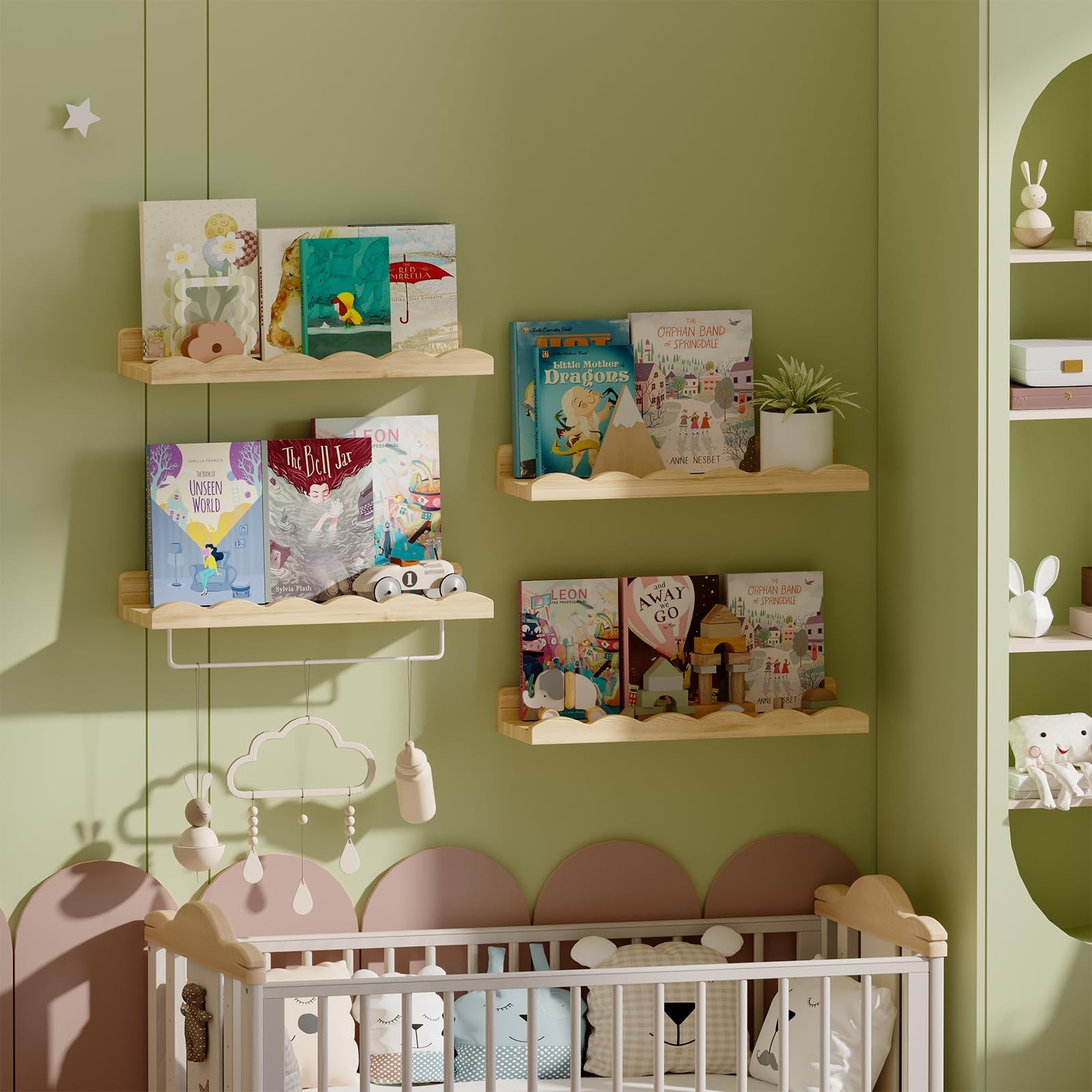 Estantería de bambú de 4 niveles para libros infantiles, tipo estantería de pared, estante de almacenamiento de madera para guardería o sala de juegos, OEM personalizado