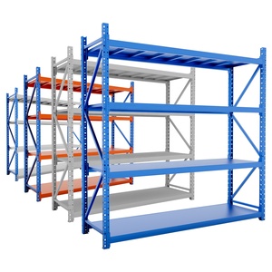 Sistema de estanterías para palets de 4 niveles y 800 kg de capacidad media-alta, de acero, ajustables y de gran envergadura, para almacenamiento en almacén.