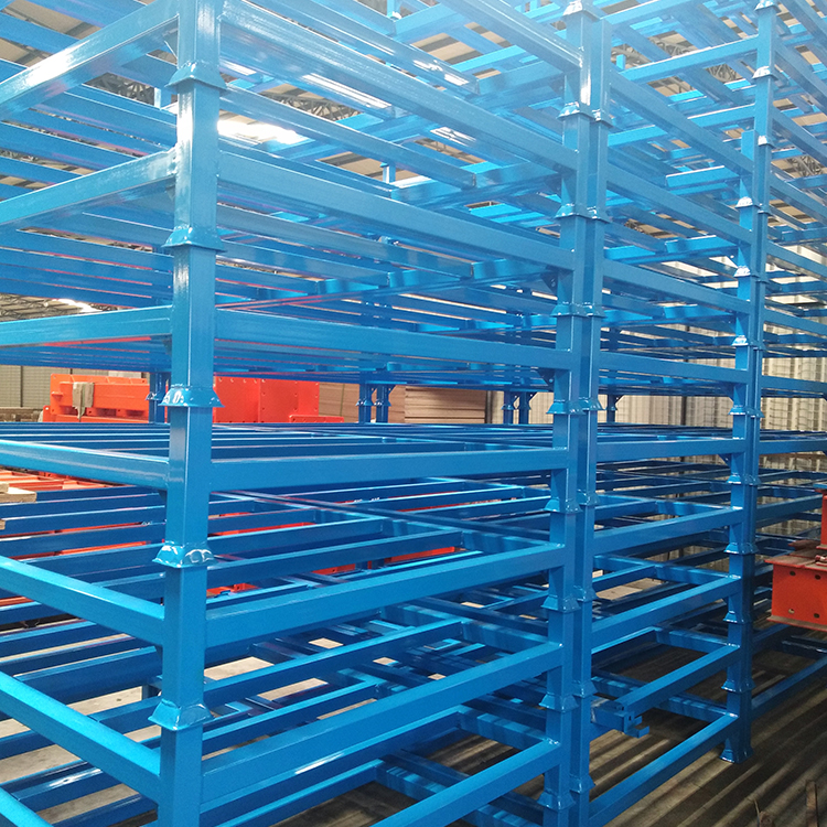 Estantería plegable apilable de acero resistente con estructura de almacenamiento, estantería apilable para almacén con recubrimiento en polvo.