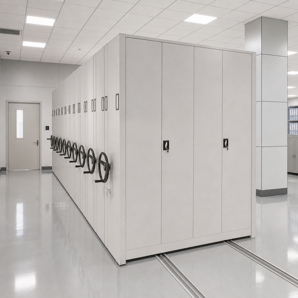 Estantería móvil inteligente automática, archivador metálico, compactadora de acero, estantería móvil de gran capacidad, equipamiento moderno para bibliotecas, estantería móvil.