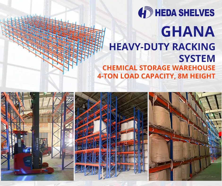 Estanterías de carga pesada para almacén químico en Ghana