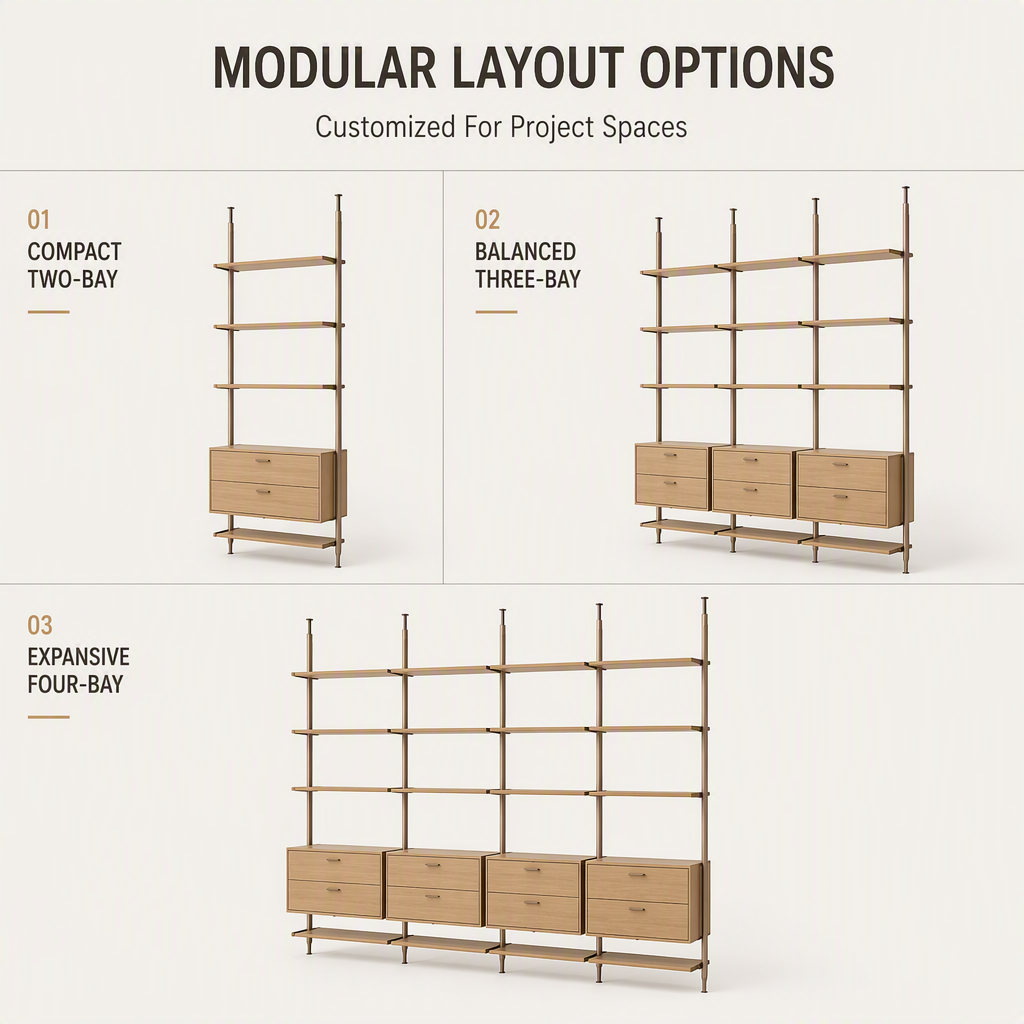 Modular Wooden Bookcase Open Shelves Metal Frame Office Storage Bookshelf Custom