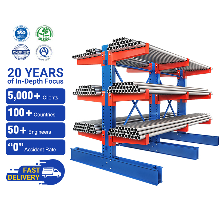 Estantería industrial resistente y duradera. Sistema de estanterías con brazos en voladizo ajustables y duraderos para almacenamiento en almacenes.