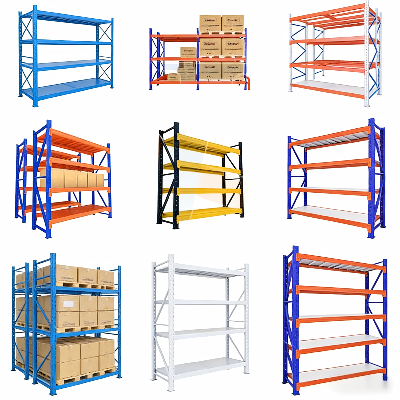 Estanterías de hierro angular ranuradas de uso ligero, estantes ajustables para almacenamiento en almacén, garaje y hogar.