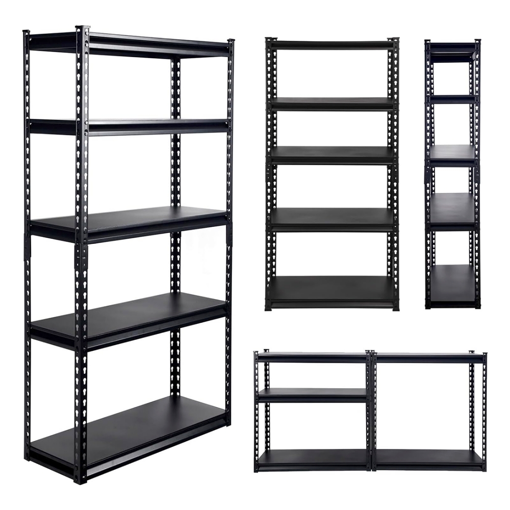 Estantería de acero resistente sin tornillos con remaches, estantería de hierro apilable para almacenamiento, estanterías metálicas para garaje, almacén o uso industrial.