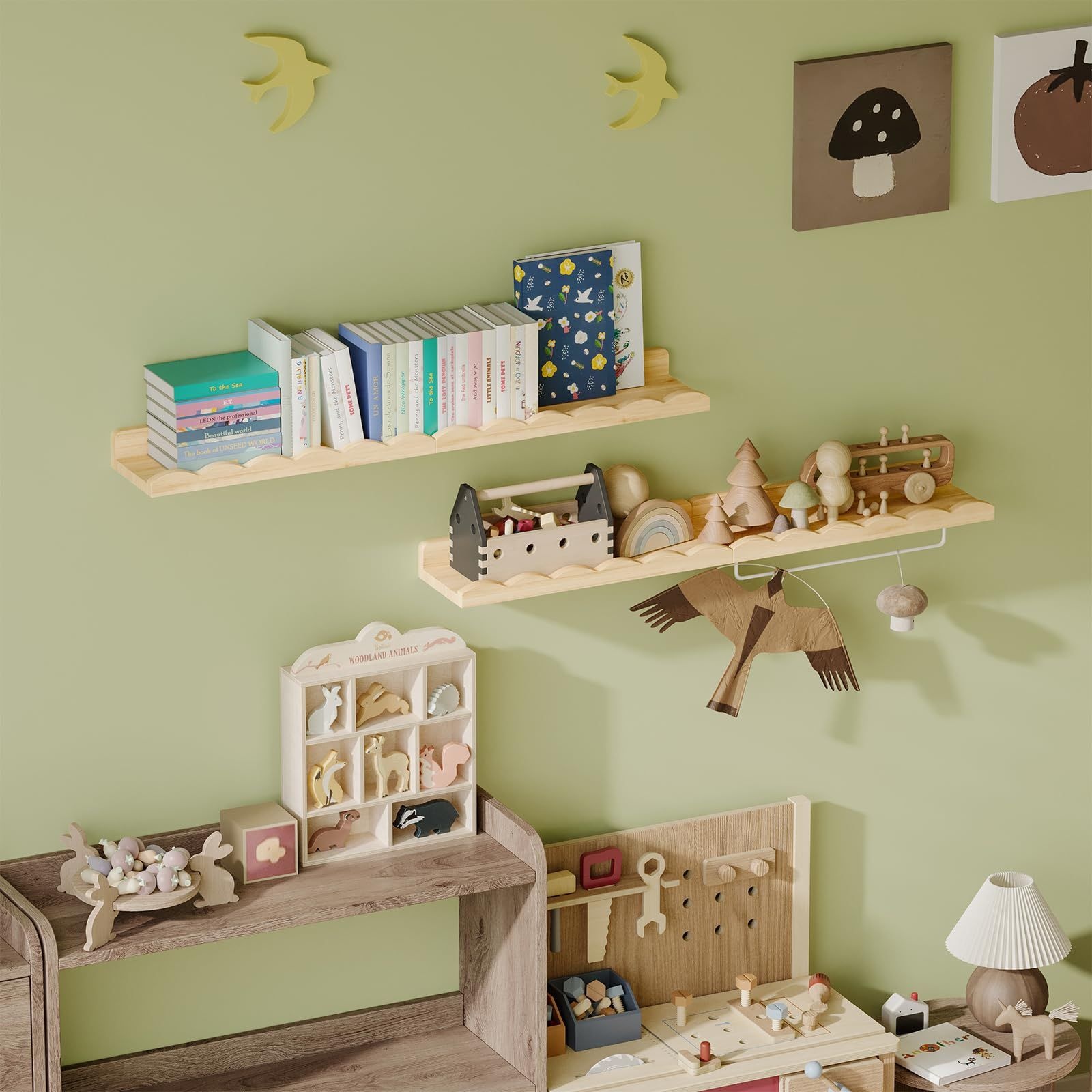 Estantería de bambú de 4 niveles para libros infantiles, tipo estantería de pared, estante de almacenamiento de madera para guardería o sala de juegos, OEM personalizado