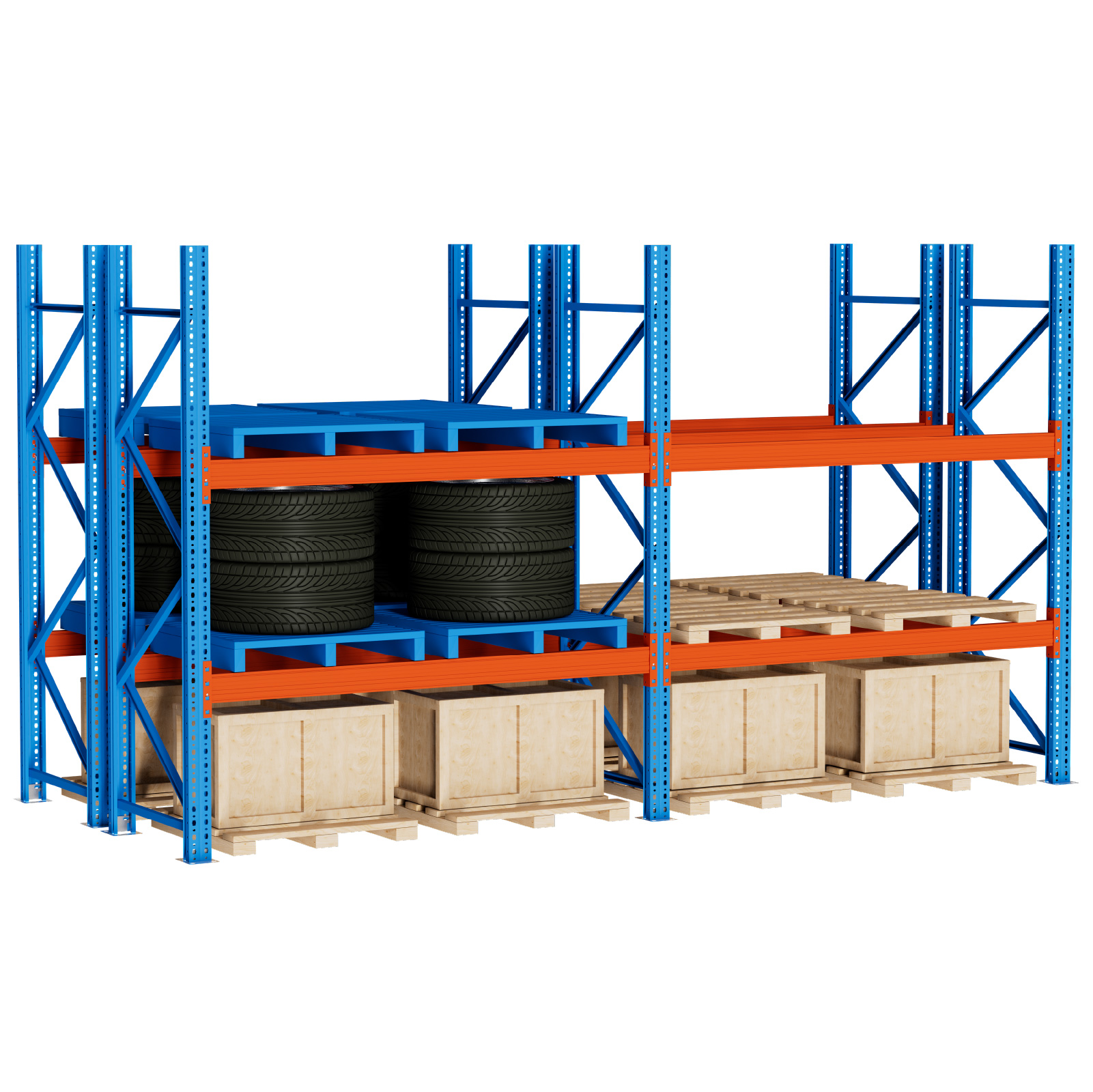 Sistema de estanterías industriales de acero reforzado a medida para palets, ideal para almacenes y bodegas.