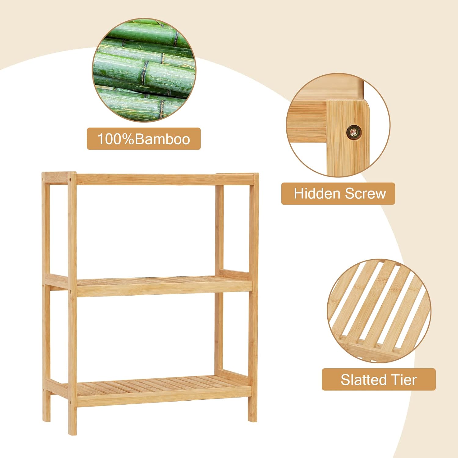 Estantería de baño de bambú de 3 niveles SINCERE FSC, multifuncional, para almacenamiento en la cocina, sala de estar o como soporte para plantas/flores.