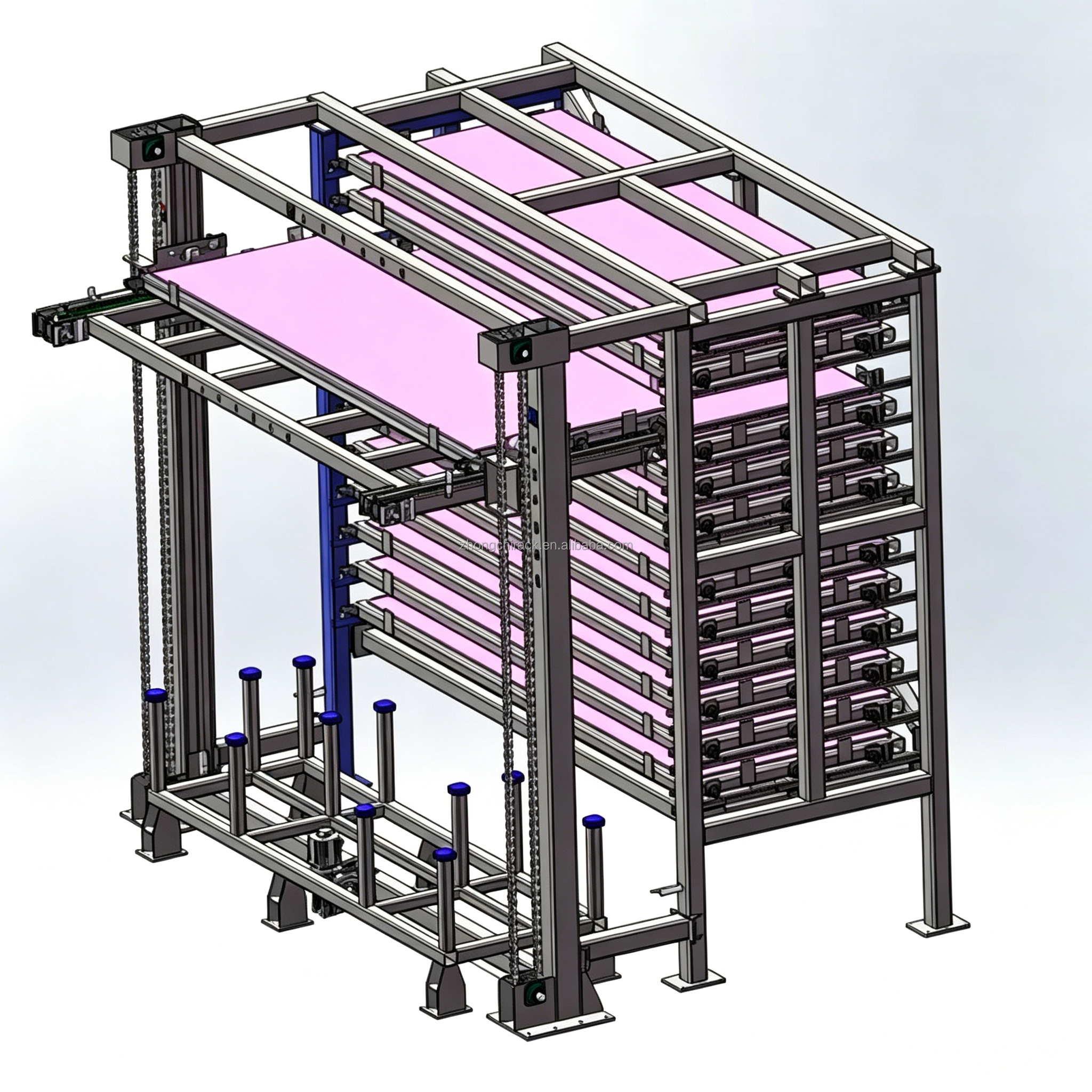 Sistema de almacenamiento tipo cajón de chapa metálica eléctrica resistente y duradera con sistema de recuperación automatizada para almacenes.