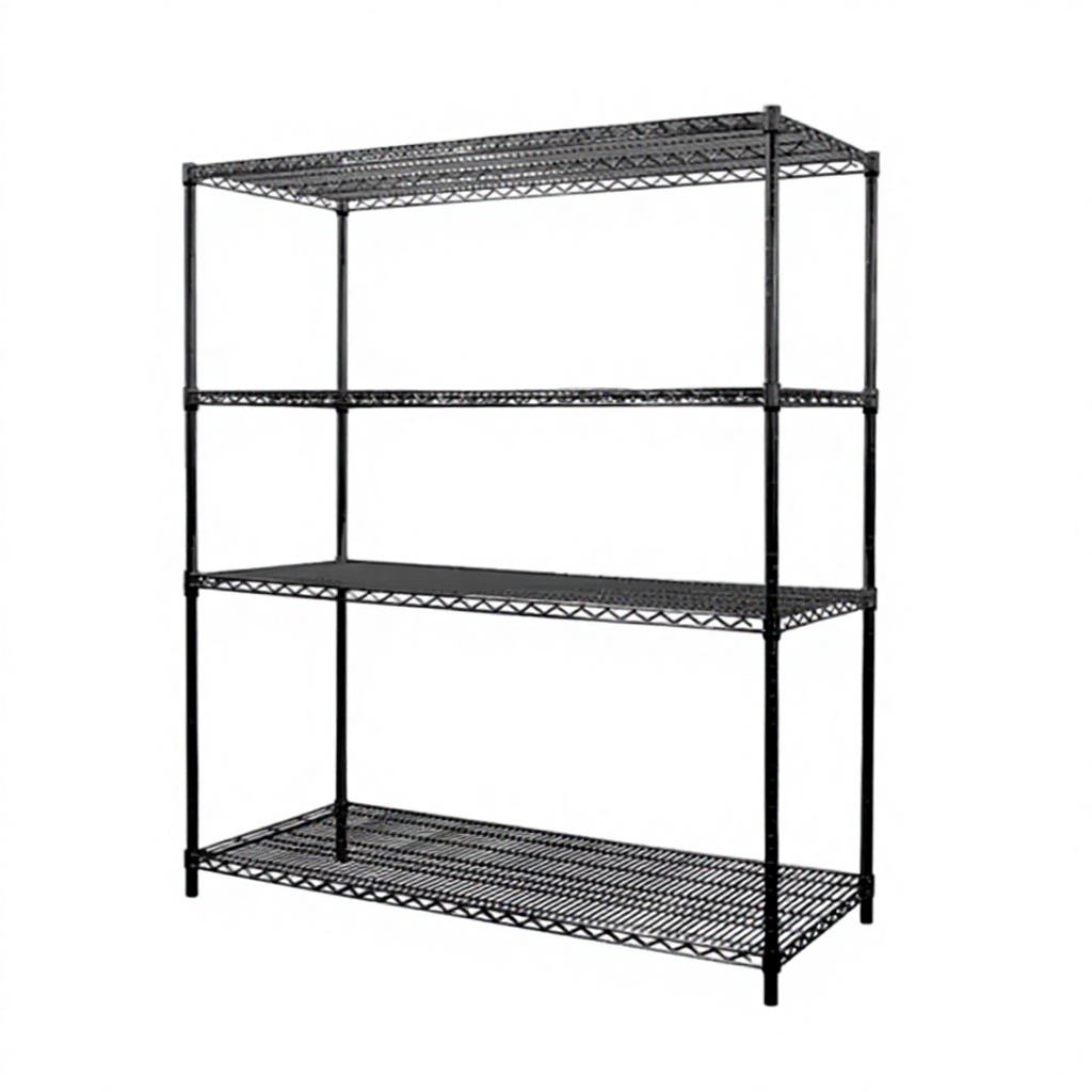 Estantería profesional de 4 niveles con revestimiento epoxi, color negro, ideal para almacén, garaje o garaje. Estantería metálica de alambre resistente con ruedas.