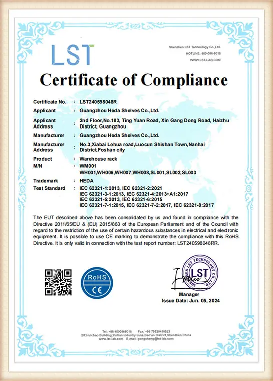 Certificado de Estanterías Industriales