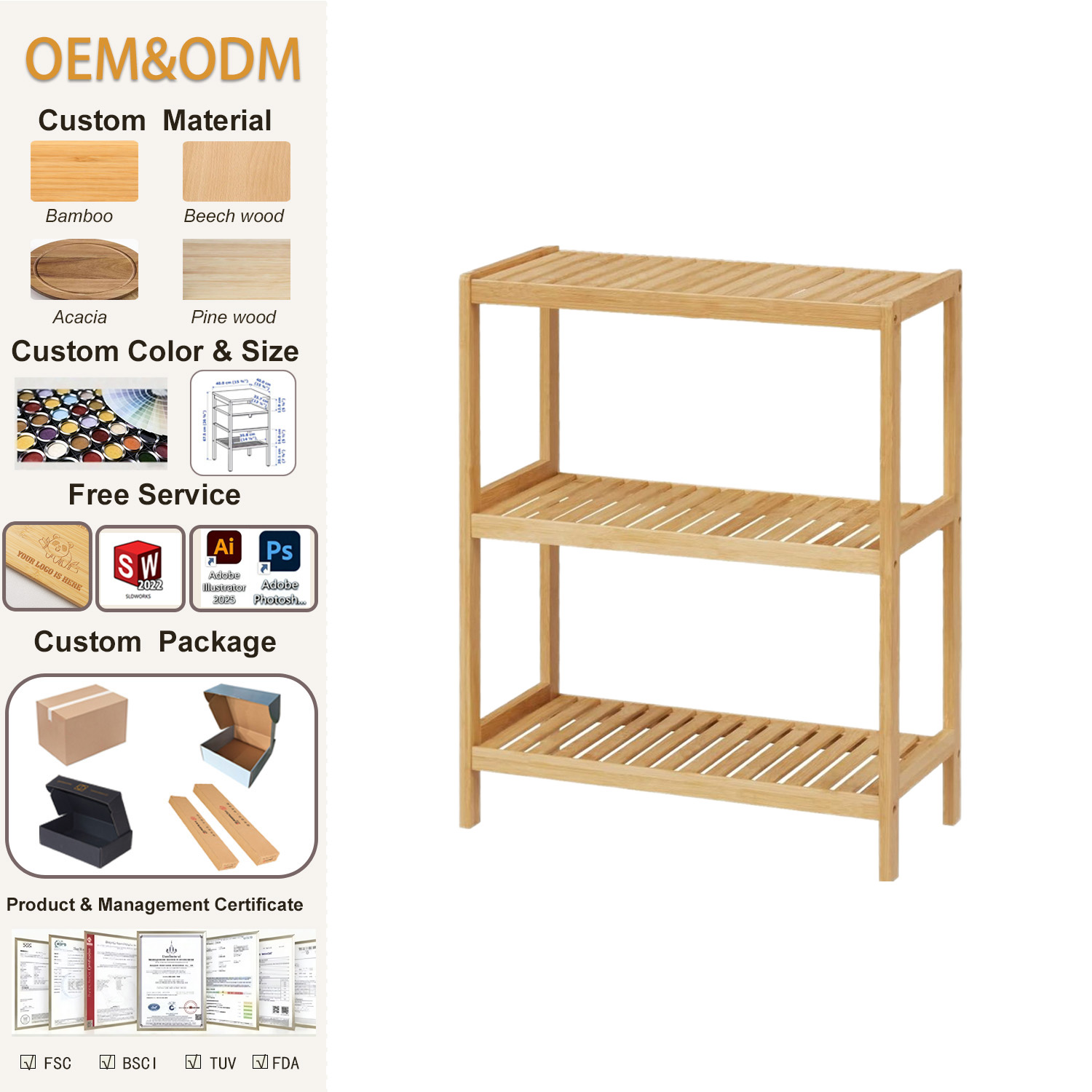 Estantería de baño de bambú de 3 niveles SINCERE FSC, multifuncional, para almacenamiento en la cocina, sala de estar o como soporte para plantas/flores.