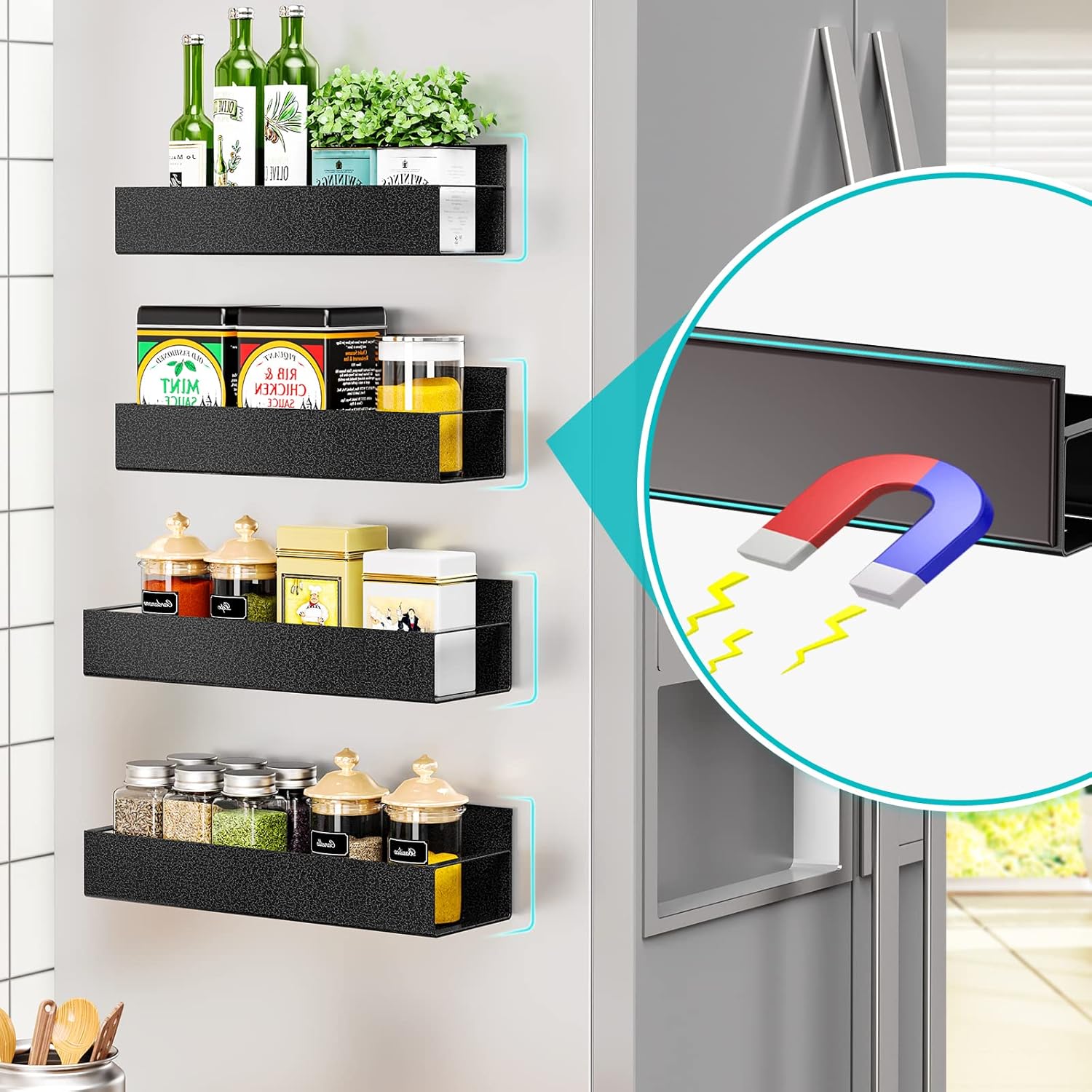 Estante de almacenamiento metálico portátil multifuncional moderno, estante lateral colgante, organizador doméstico montado en la pared para refrigerador y lavadora