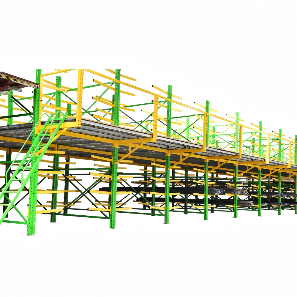 Estanterías de alta resistencia, adecuadas para almacenar paneles de madera y materiales de acero. Estanterías en voladizo. Estanterías tipo plataforma tipo entrepiso.