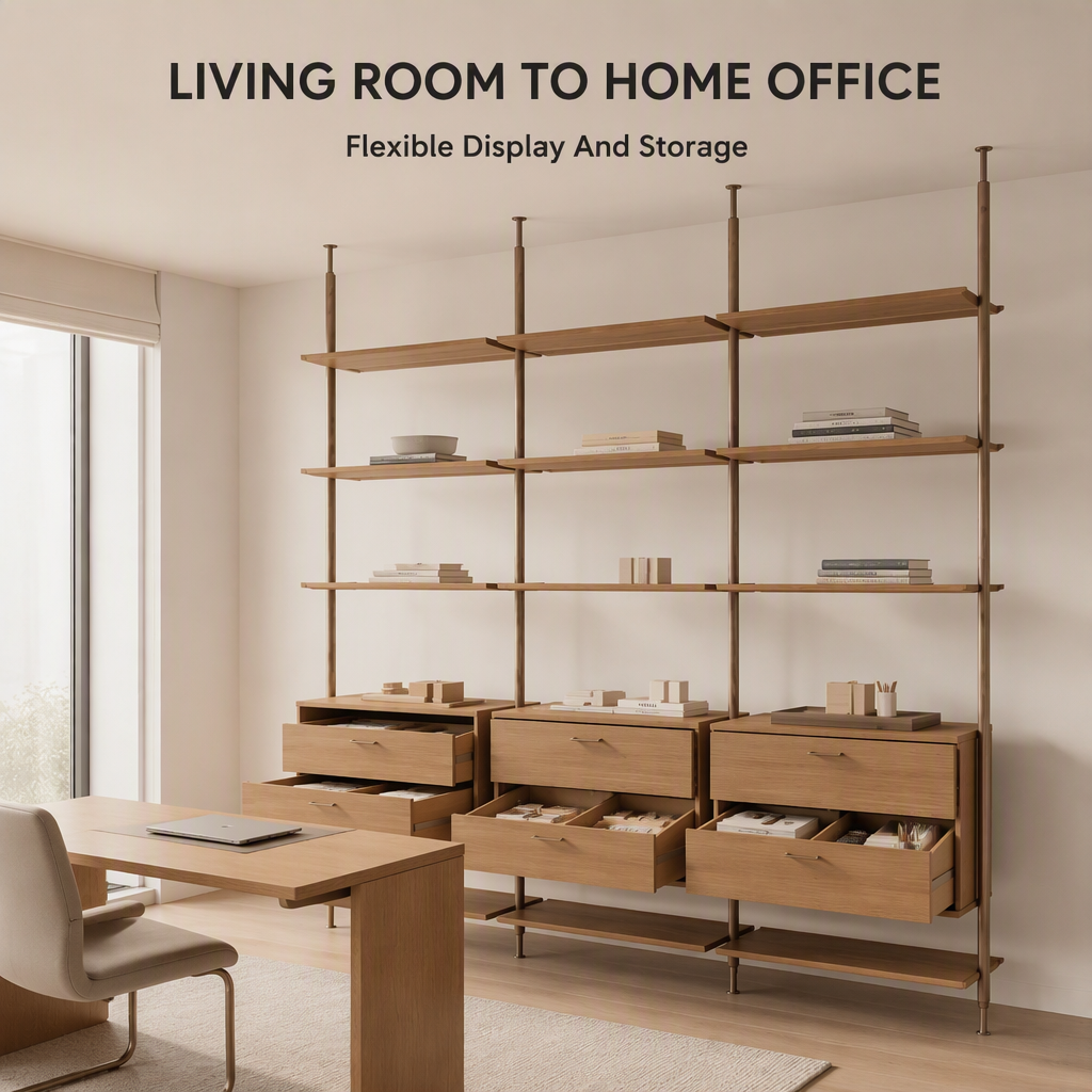 Modular Wooden Bookcase Open Shelves Metal Frame Office Storage Bookshelf Custom