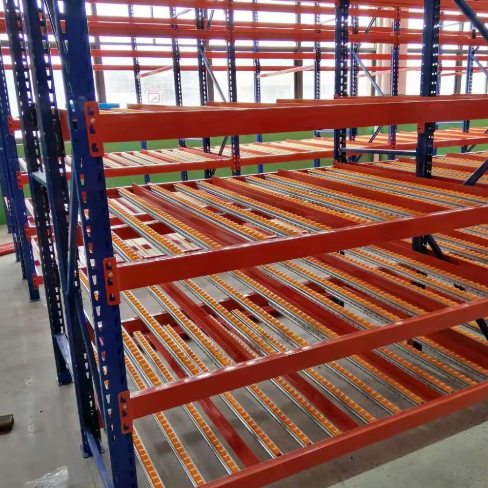 Estanterías de flujo por gravedad para almacén, estanterías de flujo de palets de acero para cajas.