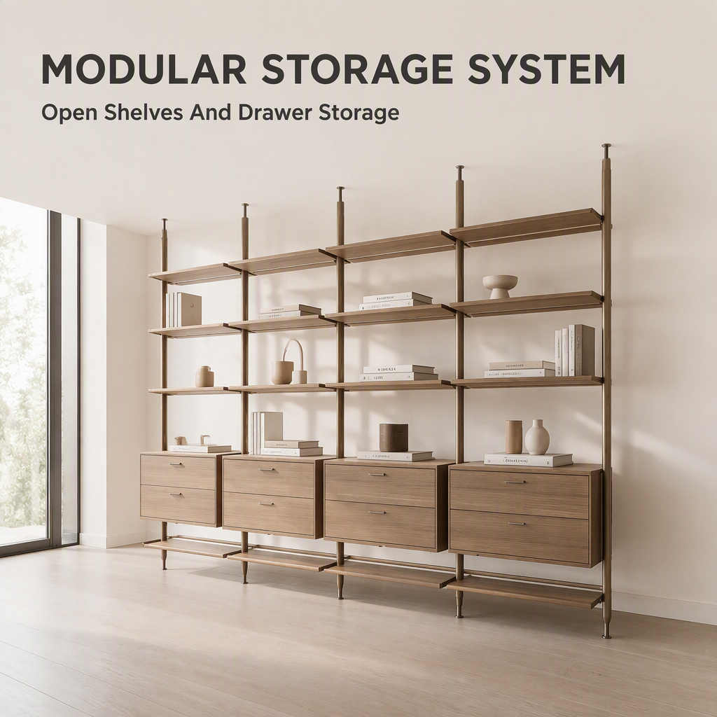 Modular Wooden Bookcase Open Shelves Metal Frame Office Storage Bookshelf Custom