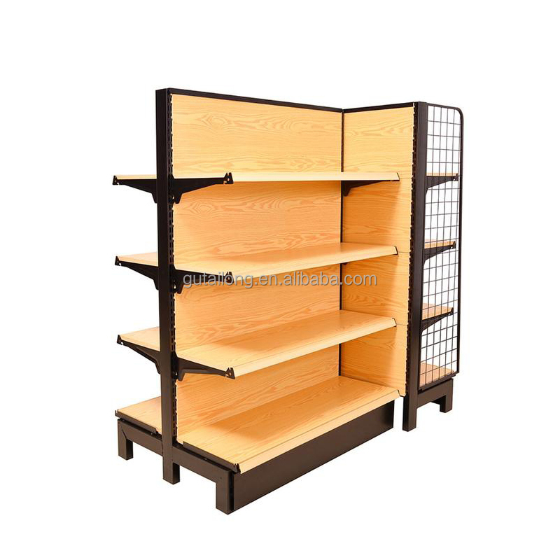 Estantería moderna de doble cara metálica ecológica para supermercado, resistente y de alta calidad, con acabado de pintura en polvo. 750 mm de profundidad, 1650 mm de altura.