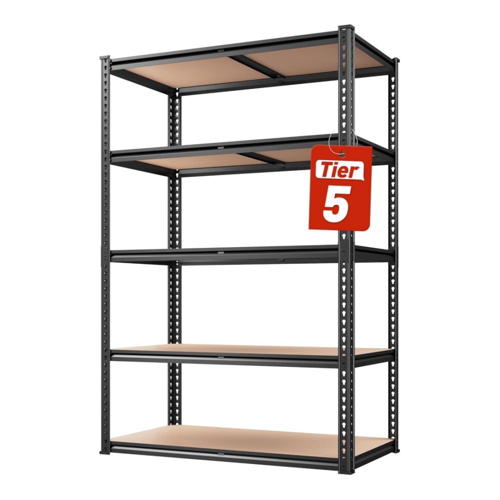 Estantería de acero resistente sin tornillos con remaches, estantería de hierro apilable para almacenamiento, estanterías metálicas para garaje, almacén o uso industrial.