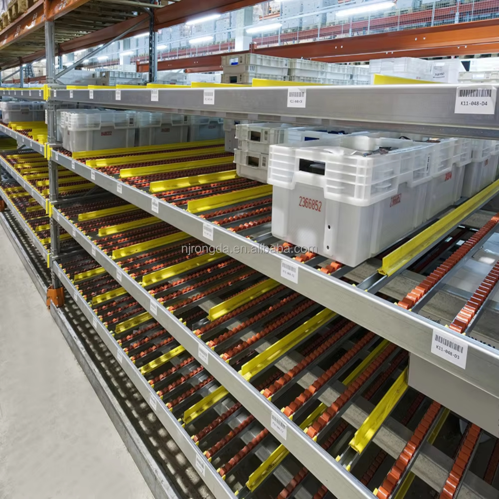 Estanterías de flujo por gravedad para almacén, estanterías de flujo de palets de acero para cajas.