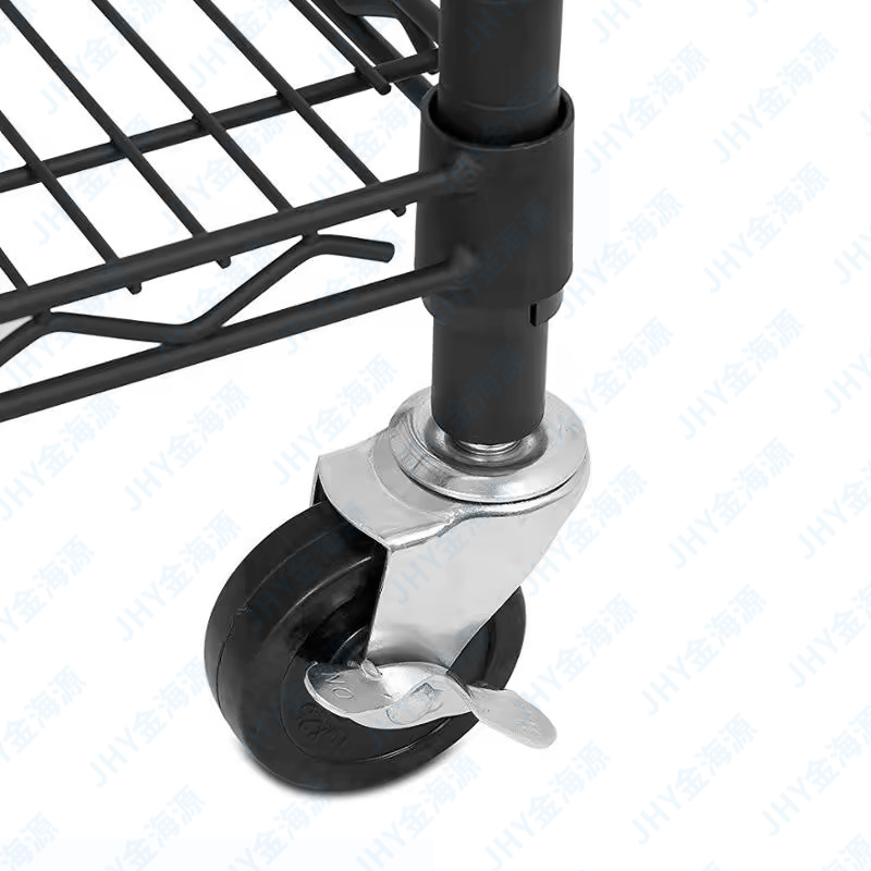 Estantería profesional de 4 niveles con revestimiento epoxi, color negro, ideal para almacén, garaje o garaje. Estantería metálica de alambre resistente con ruedas.