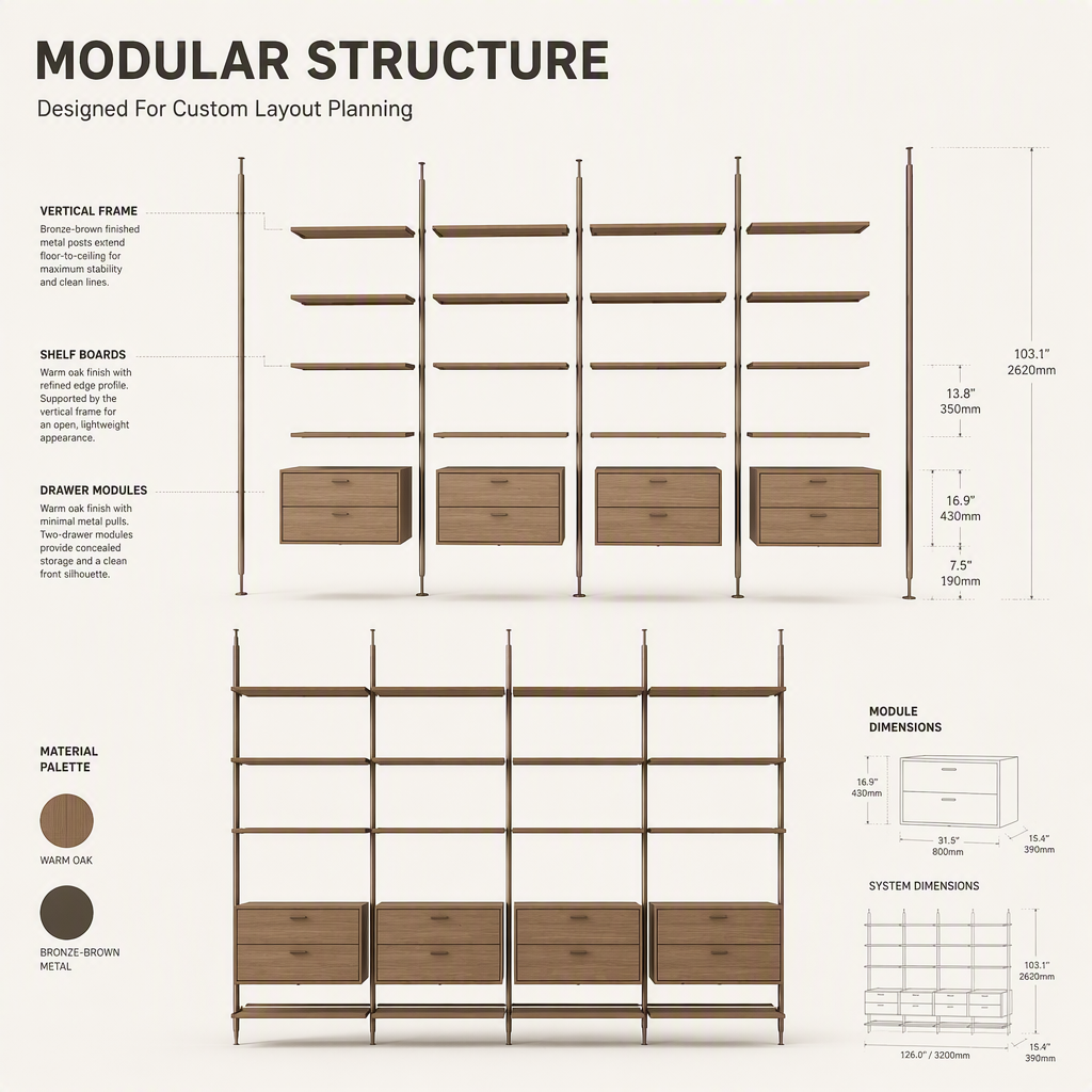 Modular Wooden Bookcase Open Shelves Metal Frame Office Storage Bookshelf Custom
