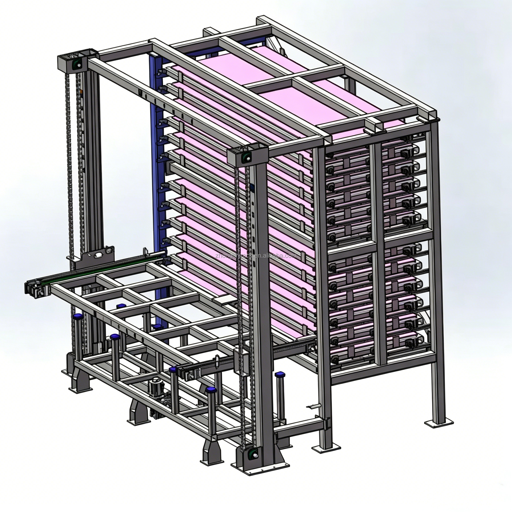 Sistema de almacenamiento tipo cajón de chapa metálica eléctrica resistente y duradera con sistema de recuperación automatizada para almacenes.