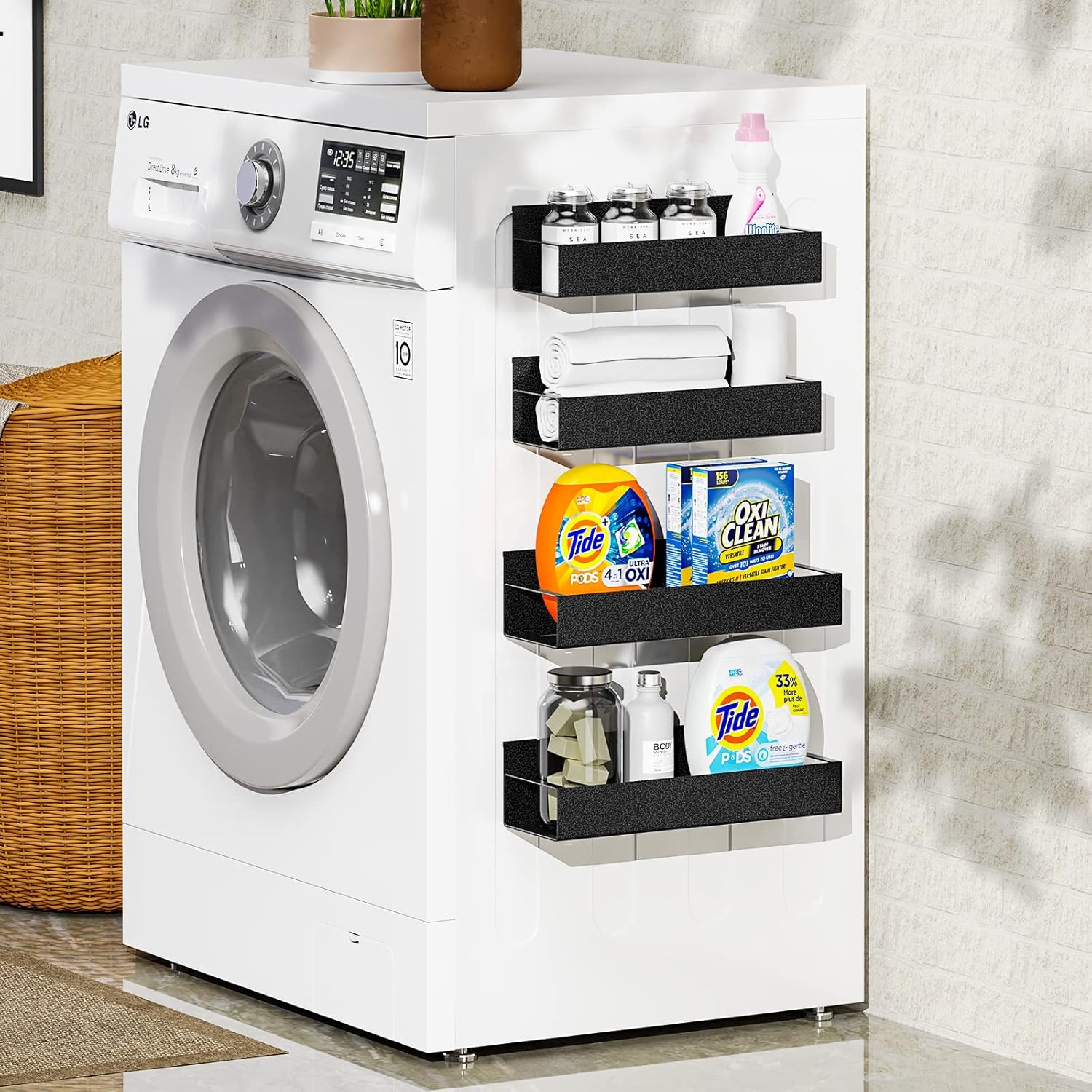 Estante de almacenamiento metálico portátil multifuncional moderno, estante lateral colgante, organizador doméstico montado en la pared para refrigerador y lavadora