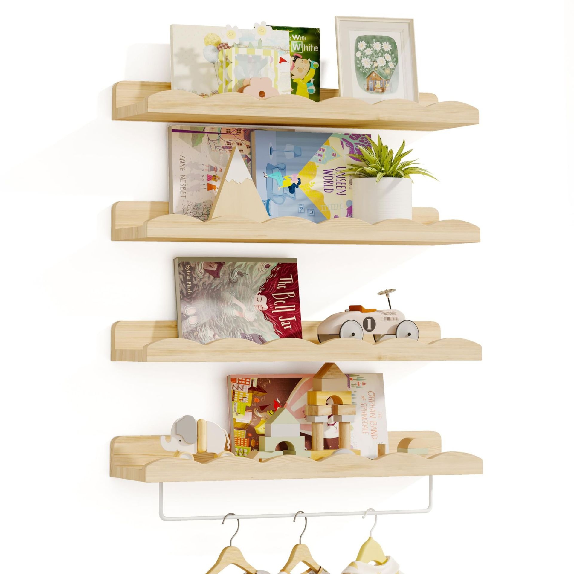 Estantería de bambú de 4 niveles para libros infantiles, tipo estantería de pared, estante de almacenamiento de madera para guardería o sala de juegos, OEM personalizado