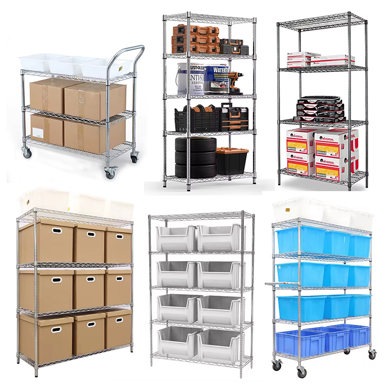 Estantería NSF Unidad de almacenamiento de equipos Estantería de alambre de 4 niveles Estantería de alambre de doble pico 250 kg Estantería de alambre de alta calidad