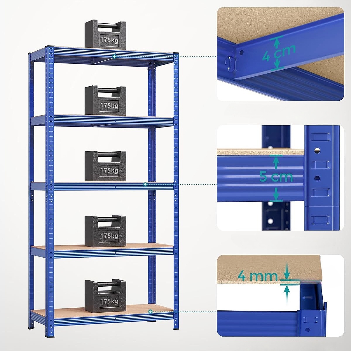 Estanterías de ángulo ranurado Estante para tienda Estante ranurado Ángulo Estante de metal para almacenamiento en el hogar Estante de acero Estante de almacén de metal sin tornillos de 5 niveles